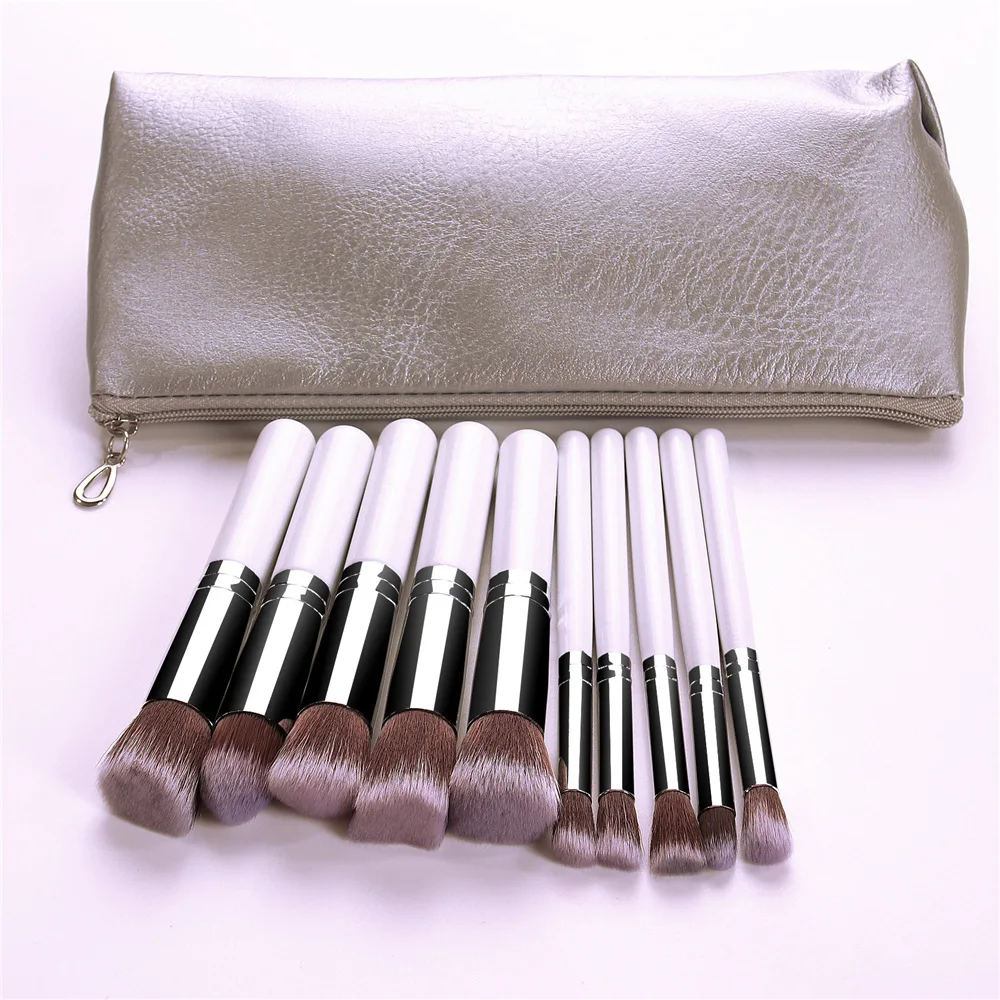 Silver White bag Новое поступление 10 шт набор кистей для макияжа мягкие синтетические волосы Косметика основа пудра смешивание румяна леди красота макияж инструменты - Handle Color: Silver White bag