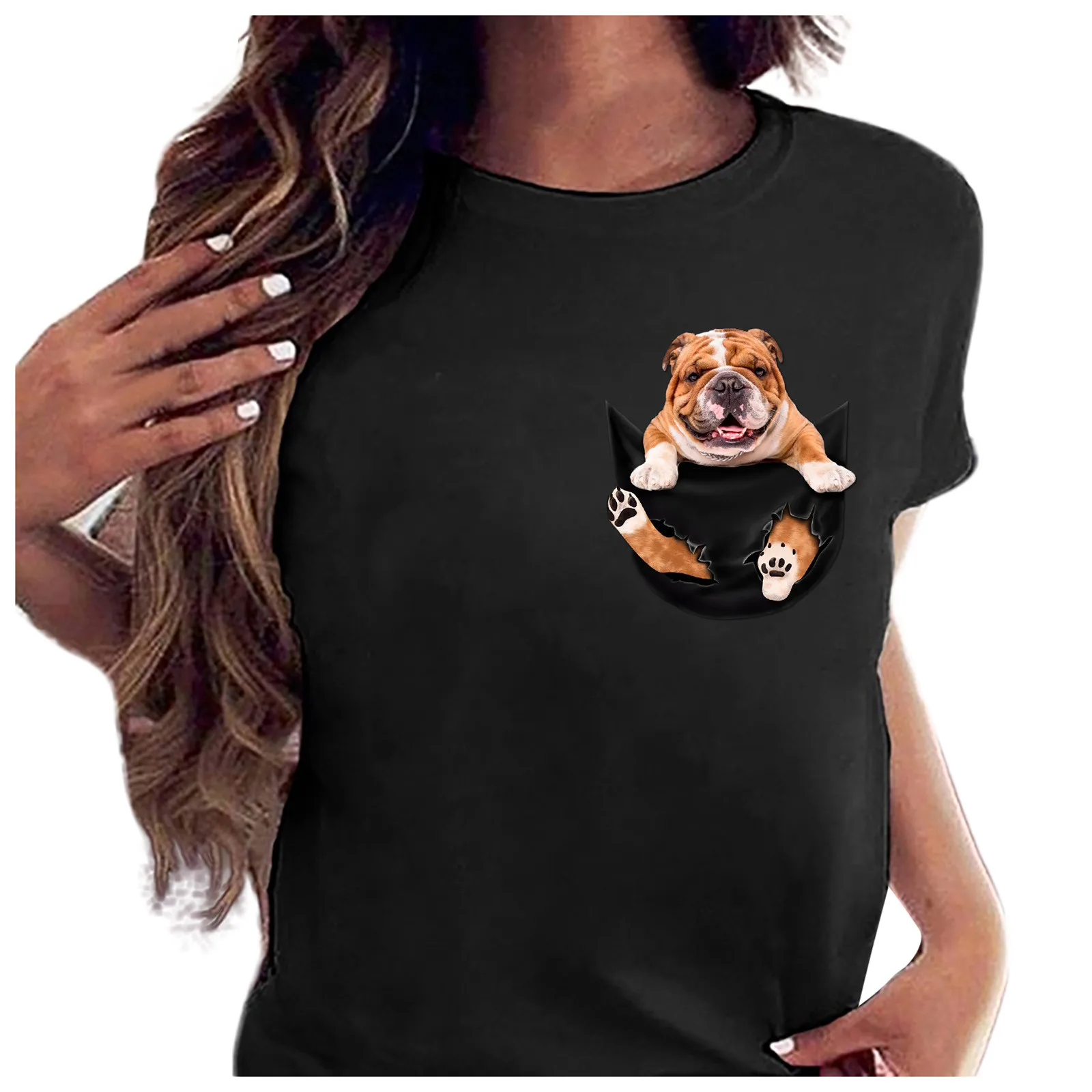 

SAGACE Men's and women's same pet pocket print short-sleeved casual loose T-shirt top women's 2021 summer new short-sleeved