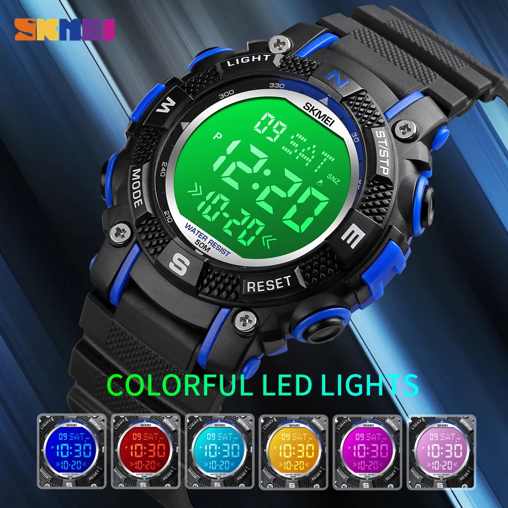 SKMEI 5Bar Waterproof Children Sport Watches Chrono Stopwatch Alarm LED Light Kids Wristwatches Boys Girls Digital Clock 1613