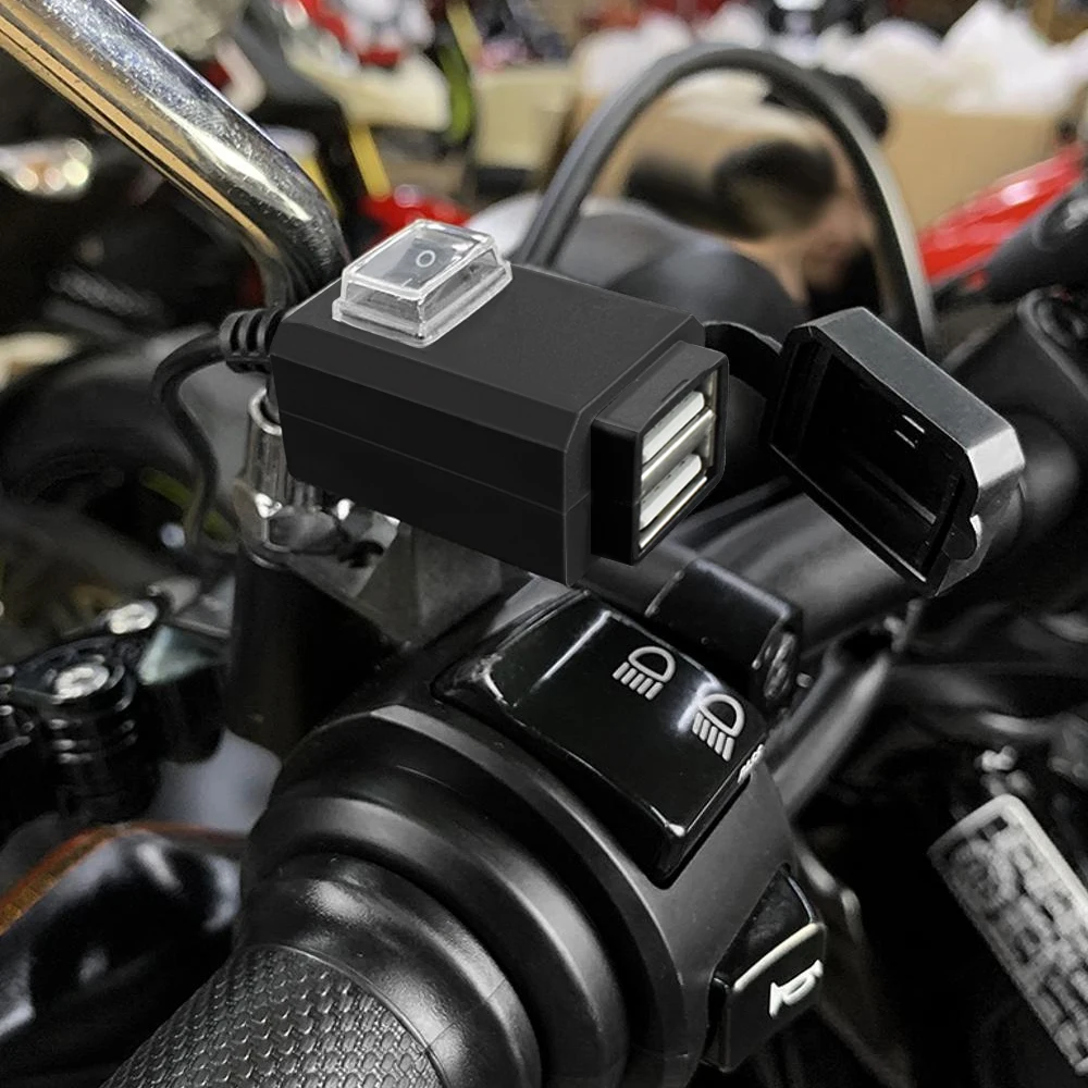 

Black Dual USB Port Waterproof Dustproof Motorbike Motorcycle Handlebar Charger Adapter Power Supply Socket for Phone Mobile