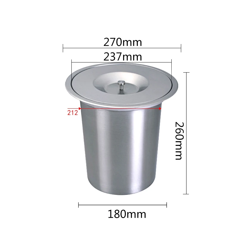 

8L Kitchen Cabinet Countertop Built-In Stainless Steel Trash Can Flush Recessed Dustbin Eco-Friendly Hidden Embedded Trash Bin