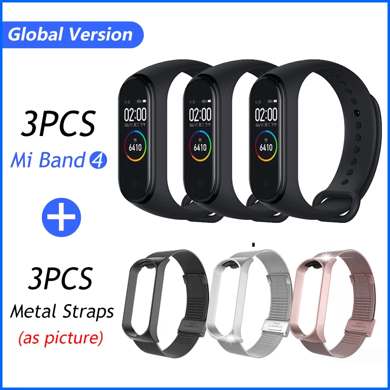3PCS Band add 3 M. Xiaomi mi Band 4 новейшая музыка Смарт mi band 4 Браслет Пульс фитнес 135 мАч цветной экран Bluetooth 5,0 - Цвет: 3PCS Band add 3 M.