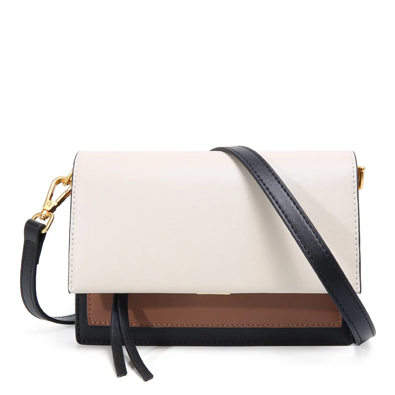 Beige ESUFEIR Кожаная сумка на длинном ремне для женщин Vintage Flap Bag Модная цепочка с круглым кольцом Женская сумка через плечо Маленькие женские сумки - Цвет: Beige