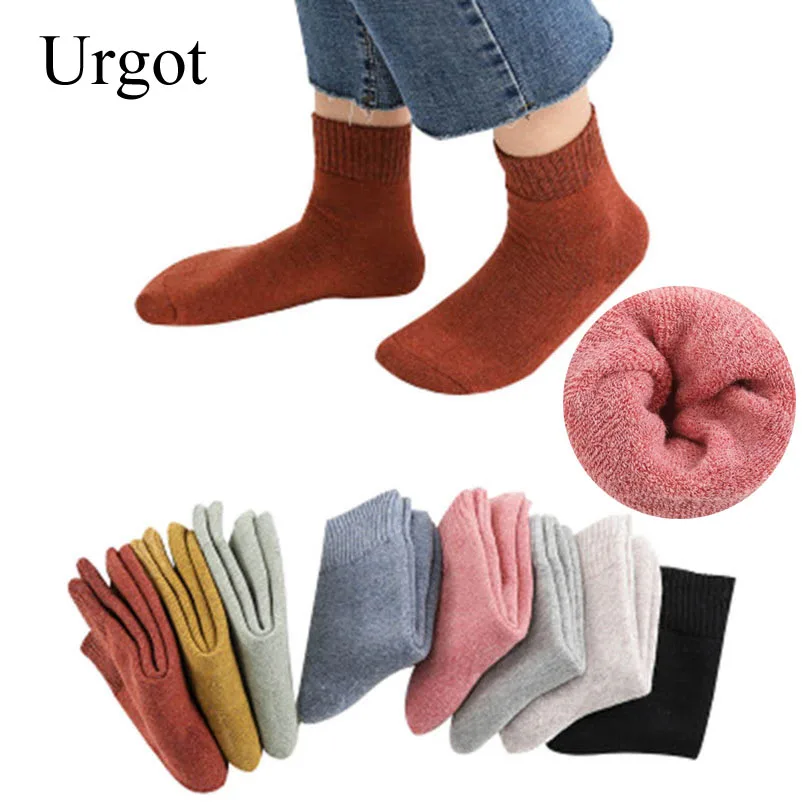 

Urgot 3 Pairs Winter Warm Socks For Womens Solid Color Thick Wool Rabbit Hair Socks Snow Against Cold Warm Cotton Sock Sox Meias