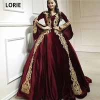 lorie arabic gold lace appliqued velvet evening dresses burgundy long sleeves prom party gowns dubai robe soiree kaftan gowns
