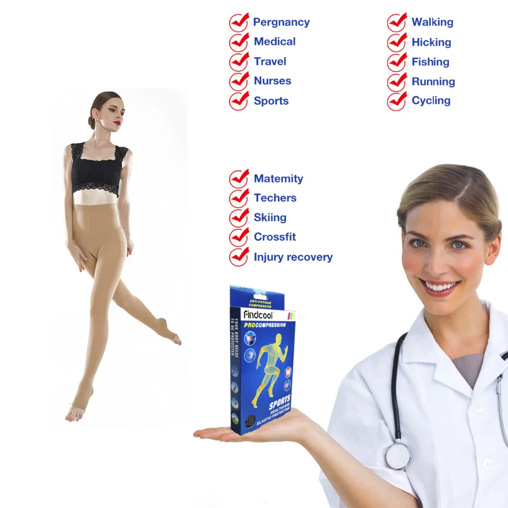 Findcool 15 21mmHg компрессионные колготки женские чулки с закрытым носком для