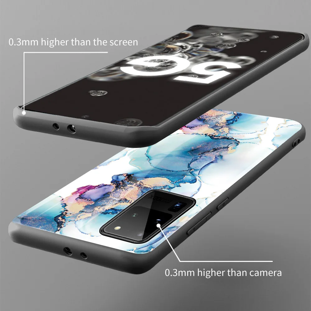 

Chic Marble Gold Foil Tempered Glass Case For Samsung Galaxy S21 Ultra S20 FE 10 Lite S9 Plus S10e Covers Silicone Fundas TPU