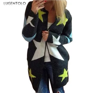 

Lugentolo Women's Loose-Fit Sweater Long-Sleeved Five-Pointed Star Sweater Autumn Winter Cardigan Female Casual Sweaters