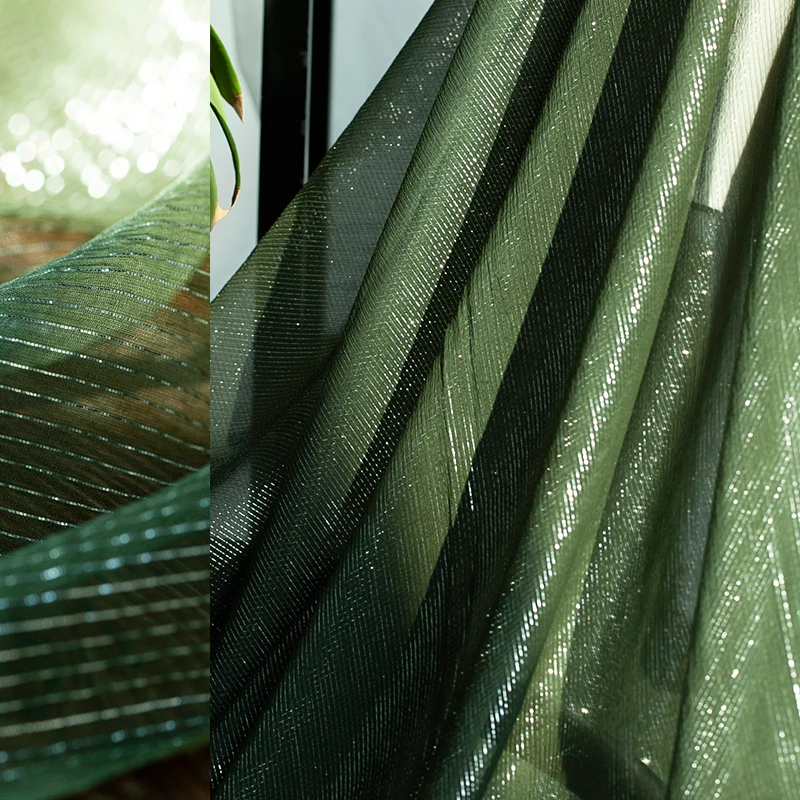 Элегантная и Прозрачная Зеленая Шелковая жоржеттная ткань металлические полосы