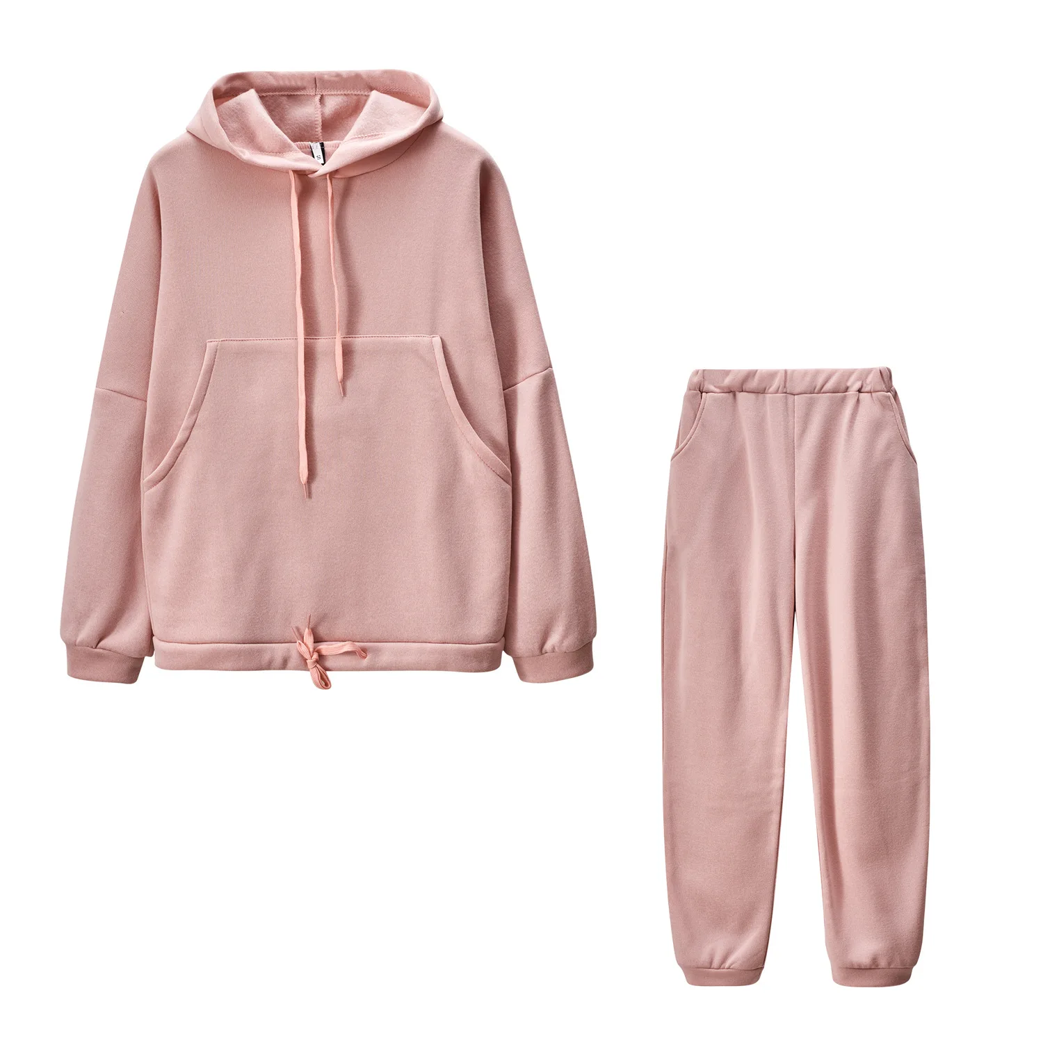 

Qiu dong new fashion big pocket pure color fleece leisure two-piece women Sweatshirt Hoodies