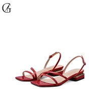 goxeou womens sandals patent leather red back strap square toe casual comfortable party fashion office lady shoes sizes 32 46