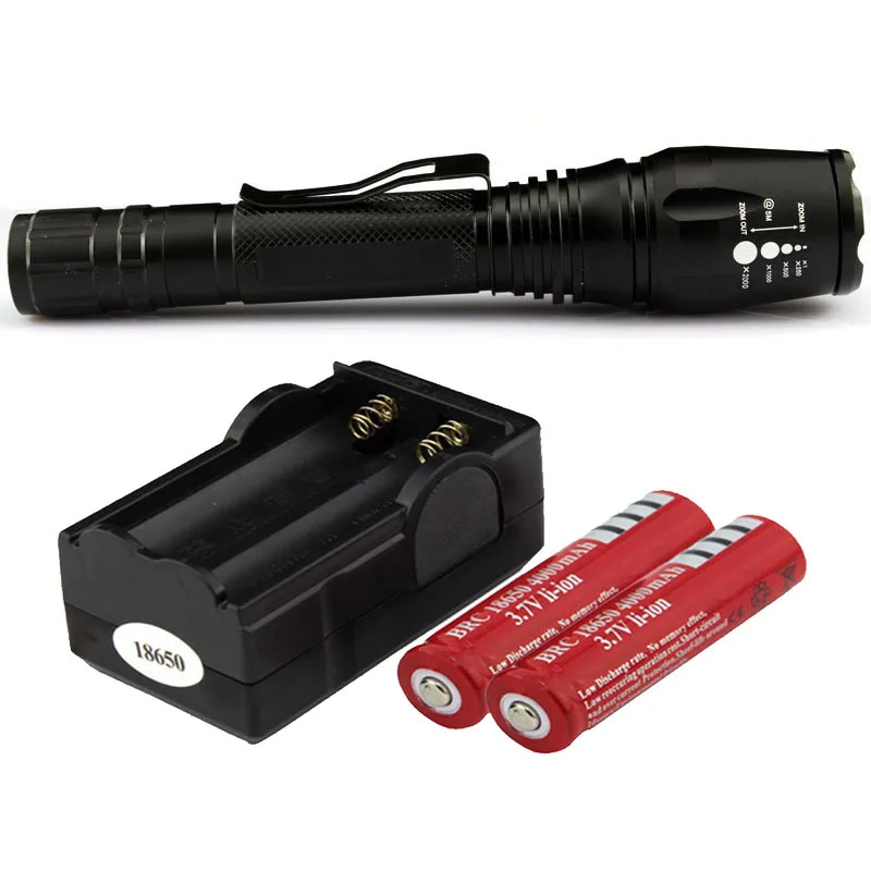 

XM-L T6 LED Flashlight 1600LM High Power Torch Zoomable Focusable Torch + 2 * 3000Mah Rechargeable18650 Battery + Charger