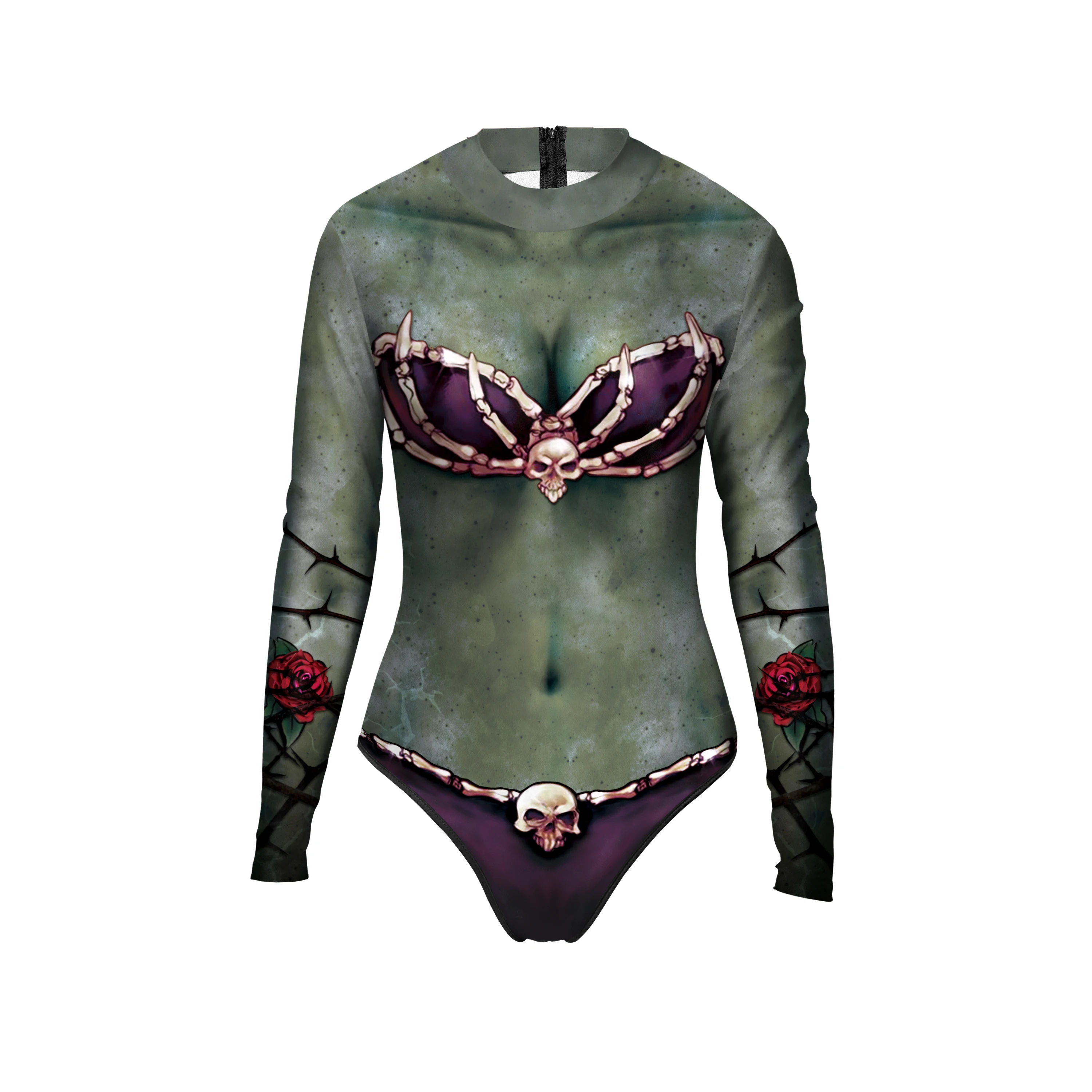 Женский слитный купальник [You Are My Secret] готический с 3D-принтом черепа смерти и розы