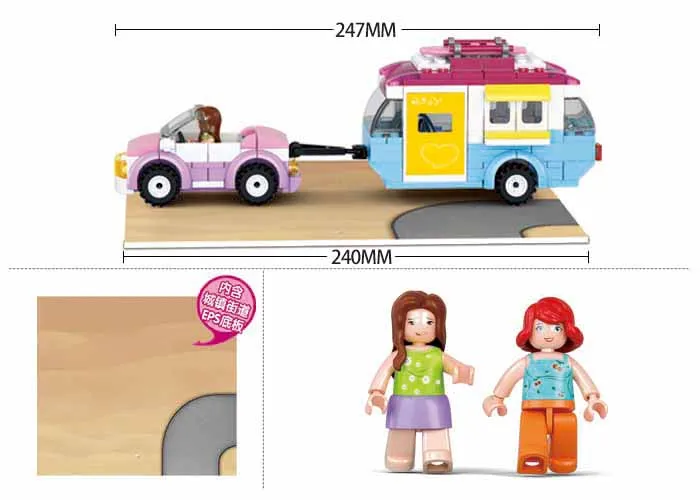 Sluban B0606 272pcs Pink Dream Girl Camper Camping Car Vacation Building Block DIY Bricks 2 Assembled Funny Toy | Игрушки и хобби