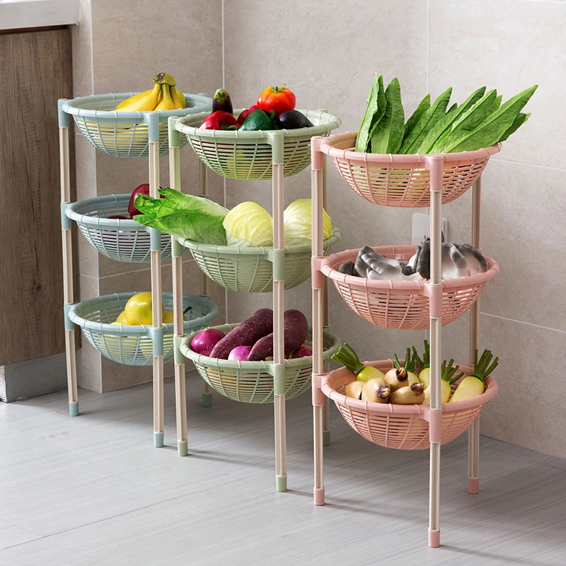 

Multi-layer storage shelf floor vegetable basket storage rack kitchen plastic storage basket fruit and vegetable shelf LB908082