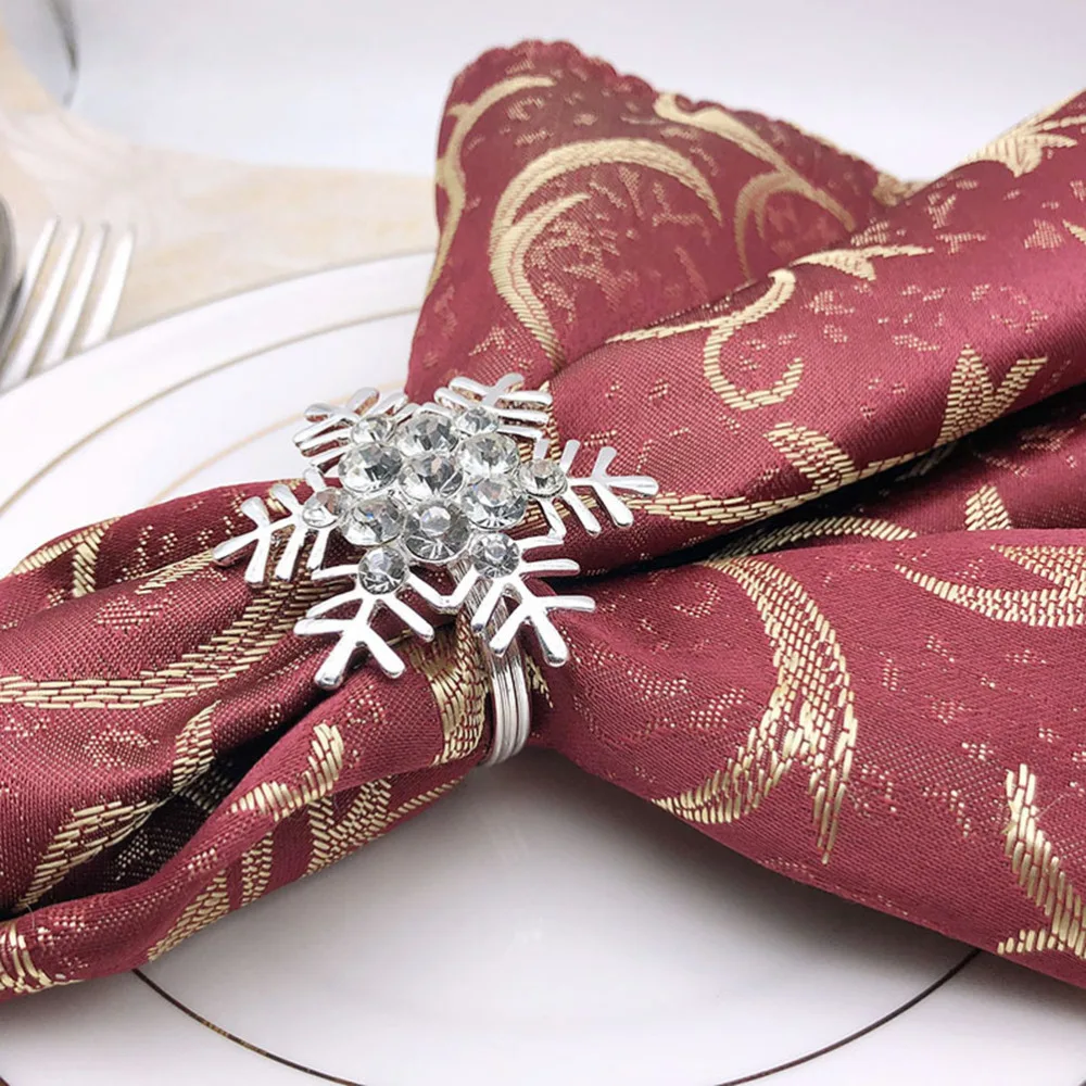 4 Pcs Snowflake Napkin Rings Silver Sparkling Buckles Metal Holders Dinning Table Setting for Casual or Formal Occ | Дом и сад