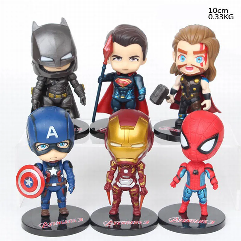 6 шт./партия Marvel Мстители 3 Капитан Америка Железный человек Человек паук Аниме