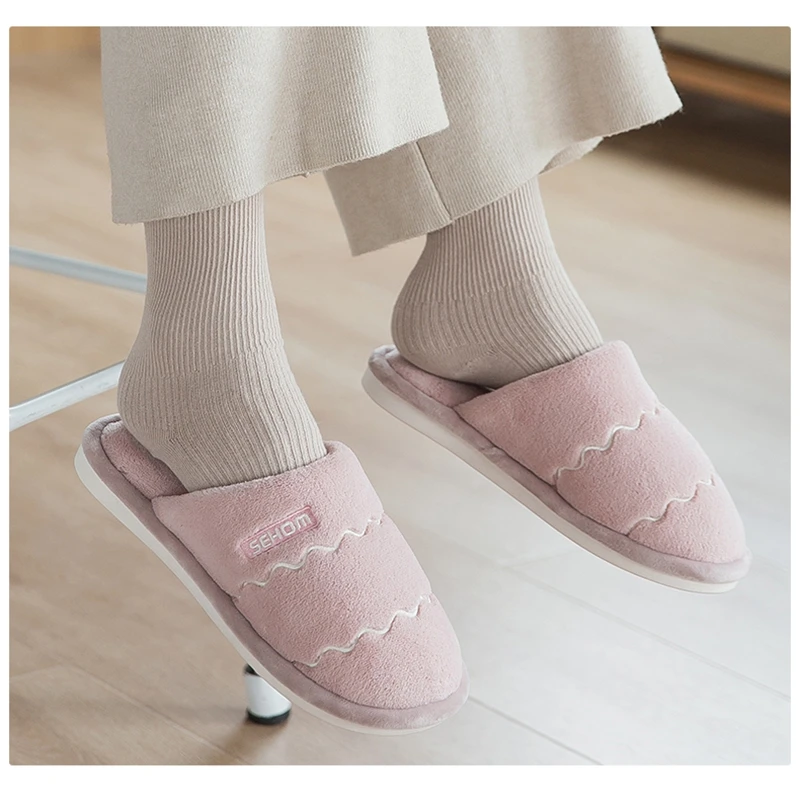 Women Winter Home Slippers Solid Non-slip Warm Indoors Bedroom Floor Shoes Plush Slippers Couple Faux Fur Slides Flip Flops
