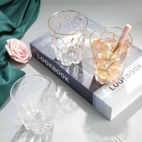 creative gold sakura cup crystal water glass transparent drinking glass household cup fashion set cute water bottle