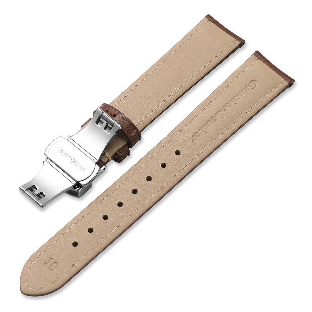 IStrap ремешок для часов 18 мм, 19 мм, 20 мм, 21 мм, 22 мм, темно-коричневый, натуральная кожа, сменный ремешок для часов, полированная Серебряная Пряжка для Tissot