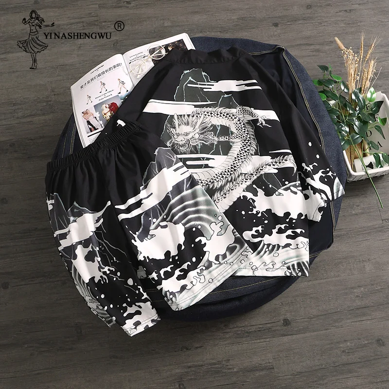 Кимоно, кардиган, мужское кимоно, Femme, Yukata, Harajuku, японское кимоно, летнее, с принтом кота, голубое, пальто, Азия, кимоно, косплей, костюм, рубашка