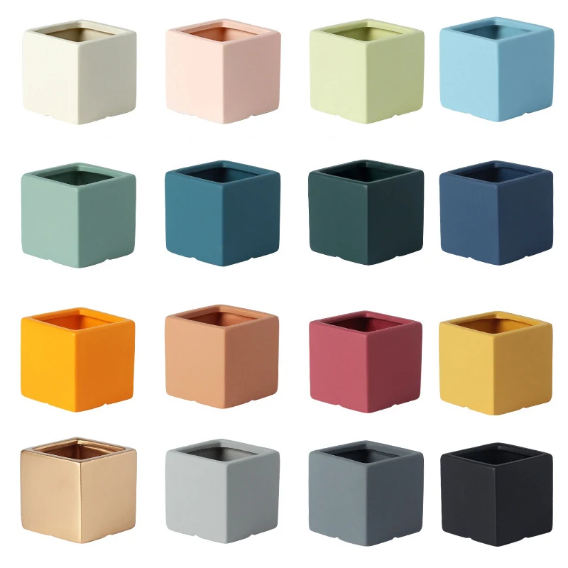 Nordic Industrial Style Colorful Ceramic Flower &amp Plant Pot Succulent Planter Green Cube Shape Flowerpot With Hole Matching Tray | Дом и