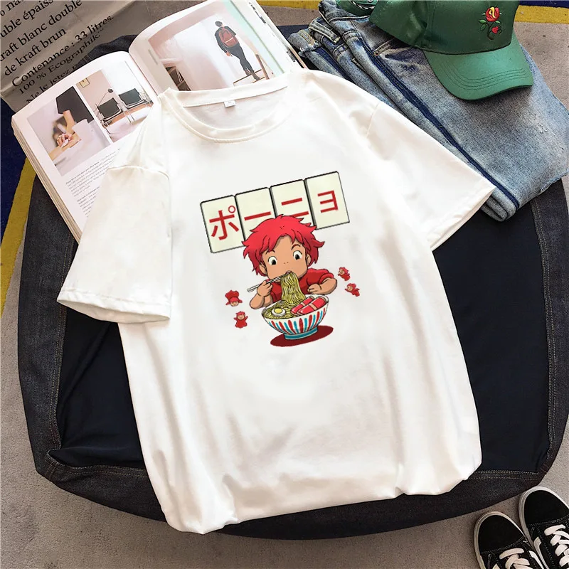 

Y2K summer Japanese cartoon characters eat noodles fashion personality trend soft breathable cotton loose casual T-shirt