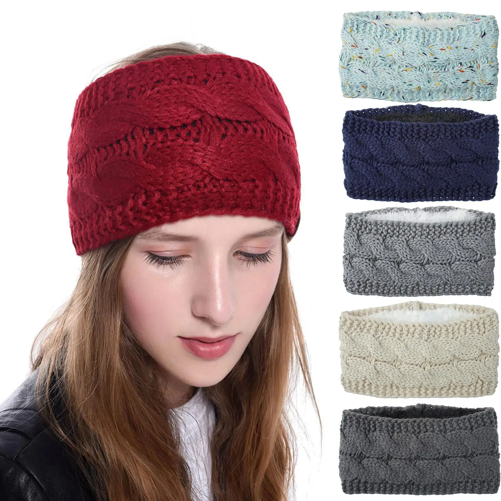 

Women Girls Knitted Hairband Headwrap Woolen Yarn Head Band Winter Plush Crochet Bow Wide Hairline Headwear Hair Accessories