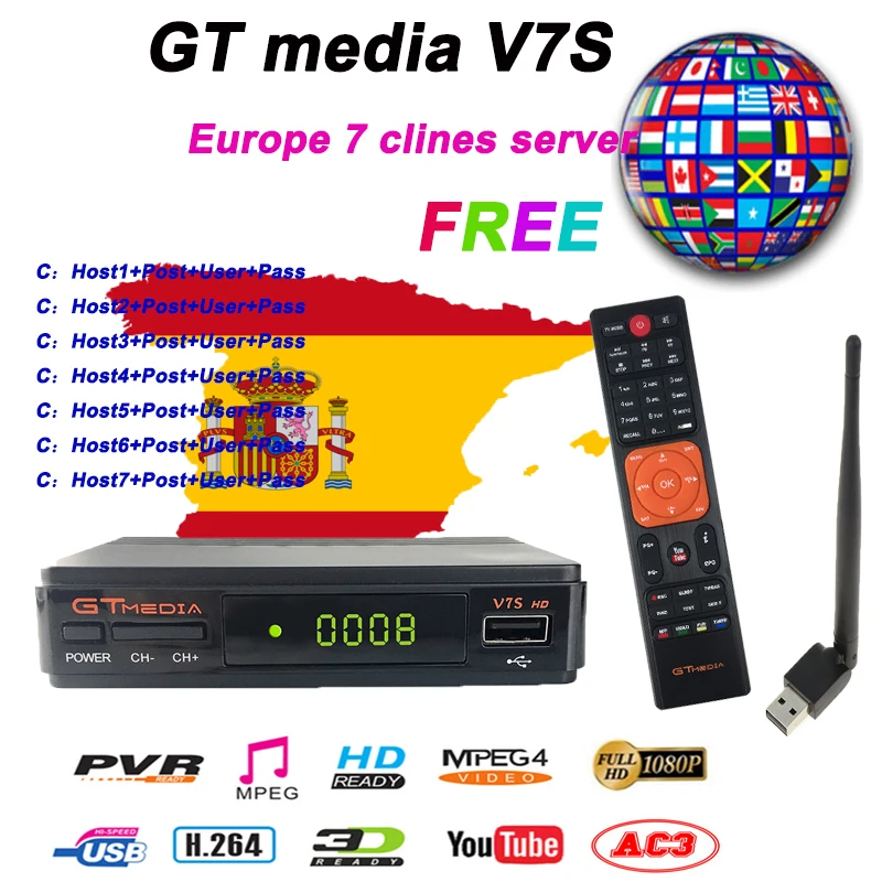 Популярный DVB-S2 Freesat V7 Full HD с USB wifi FTA ТВ приемник GTmedia v7s Поддержка питания Европа 7