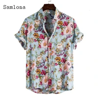 fashion shirt 2021 single breasted top sexy men clothing latest summer flower print beachwear mens casual blouse plus size s 3xl