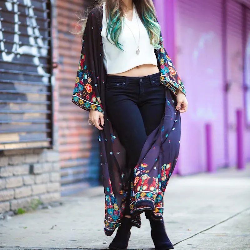 Накидка парео пляжная одежда черное шифоновое платье с цветочным рисунком