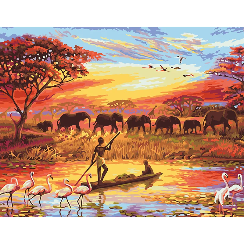 

Ancestors Elephant group animal pictures digital painting by numbers paint by numbers for adults kids living room decoration