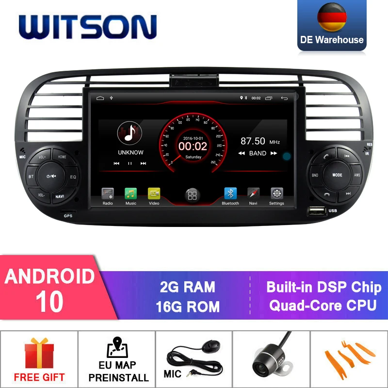 DE В наличии! Автомагнитола WITSON на Android 10 для FIAT 500 2 Гб ОЗУ 16 флэш памяти GPS навигация