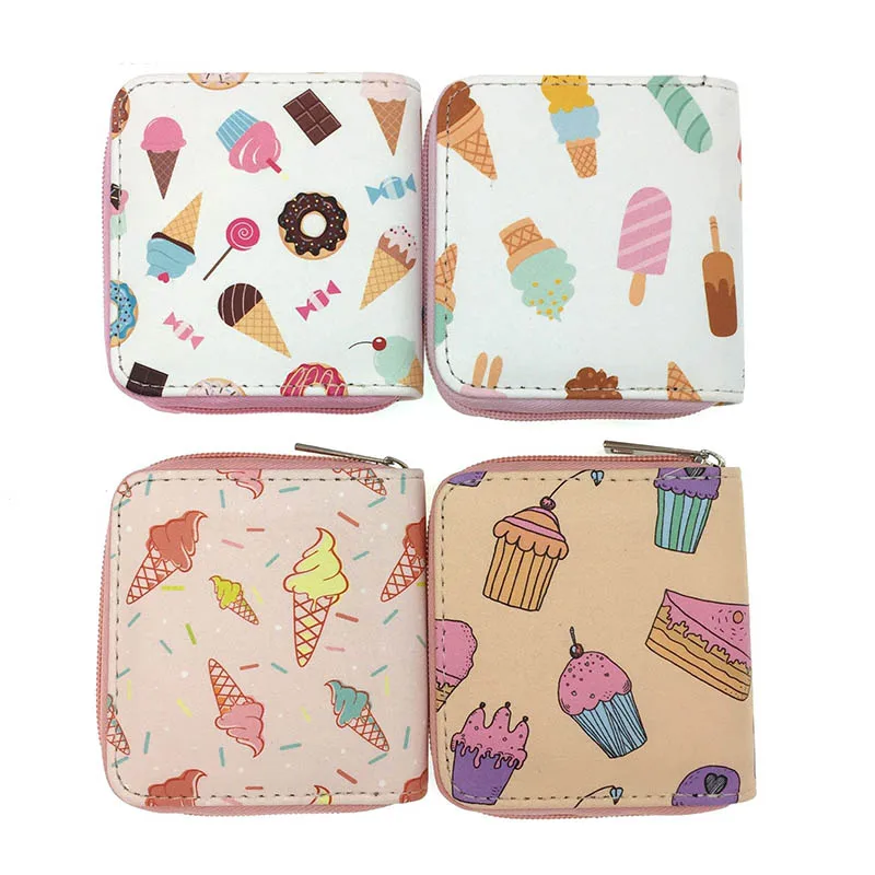 

Женские милые бумажники для мороженого и торта, Карманный Кошелек с отделением для карт, лоскутный кошелек, женский модный короткий кошелек...