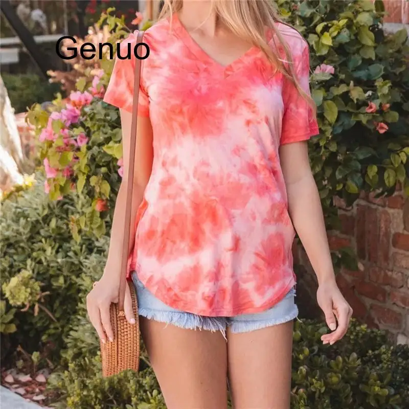 2020 женские тай-дай футболка Повседневная Женская обувь топы летние футболки с