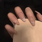 Съемные накладные ногти, 24 шт., нюдовые нежные французские блестящие накладные ногти с миндалевидной головкой, полностью закрывающие искусственные ногти для наращивания ногтей