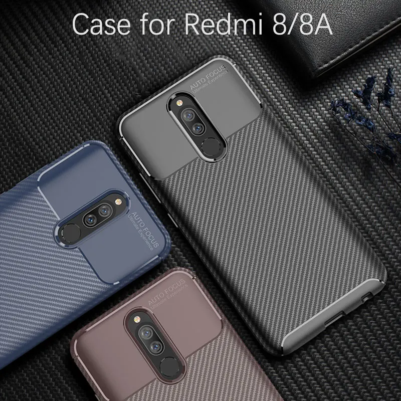 Чехол для Xiaomi Redmi 8 8A Роскошный чехол из углеродного волокна Мягкий Силиконовый