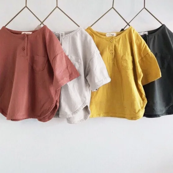 

2020 Summer Korean Children's Clothing New Boys and Girls Front Buckle Short Sleeve Casual Loose T-shirt