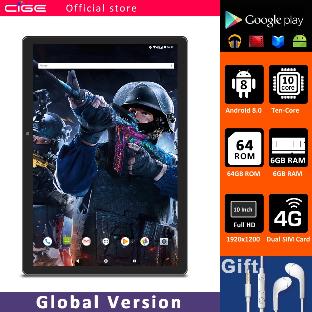 CIGE N9 10 inch Android Google Play 4G Phone Call Tablets 6GB RAM 64GB ROM 13.0MP Rear Camera 6000mAh Tablet PC