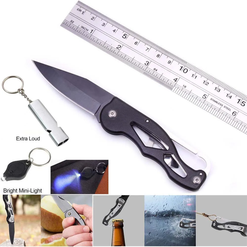 

Survival kit set military outdoor travel mini camping tools aid kit emergency multifunct survive Wristband whistle blanket knife