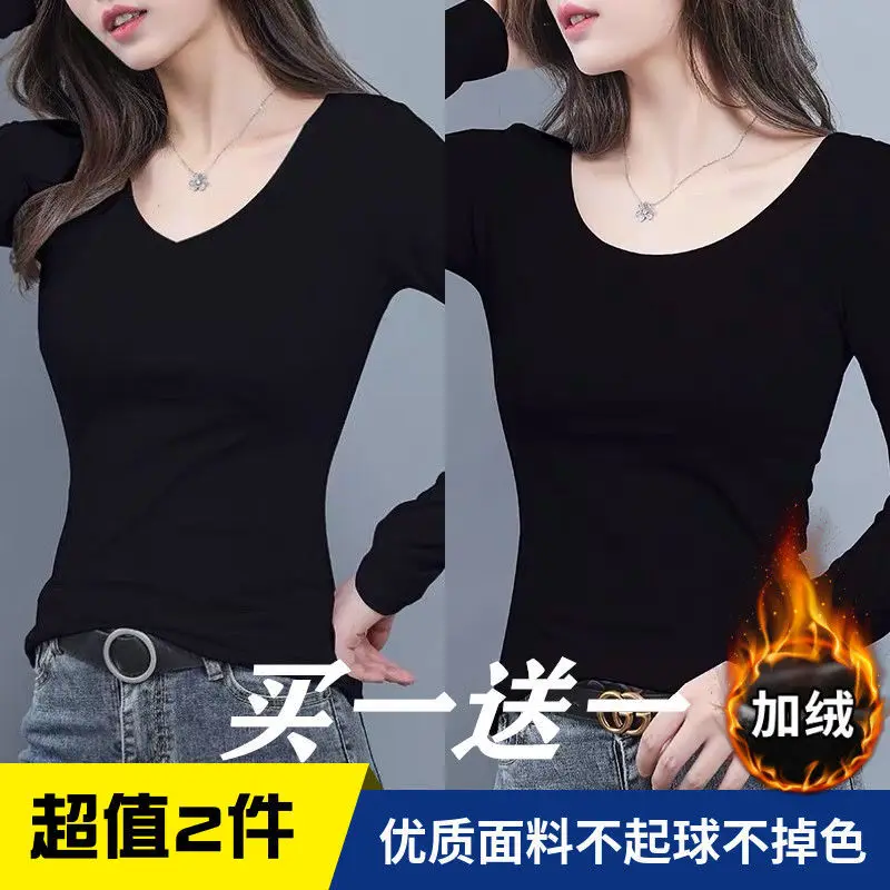 Черная Женская футболка с круглым вырезом и длинным рукавом на осень зиму