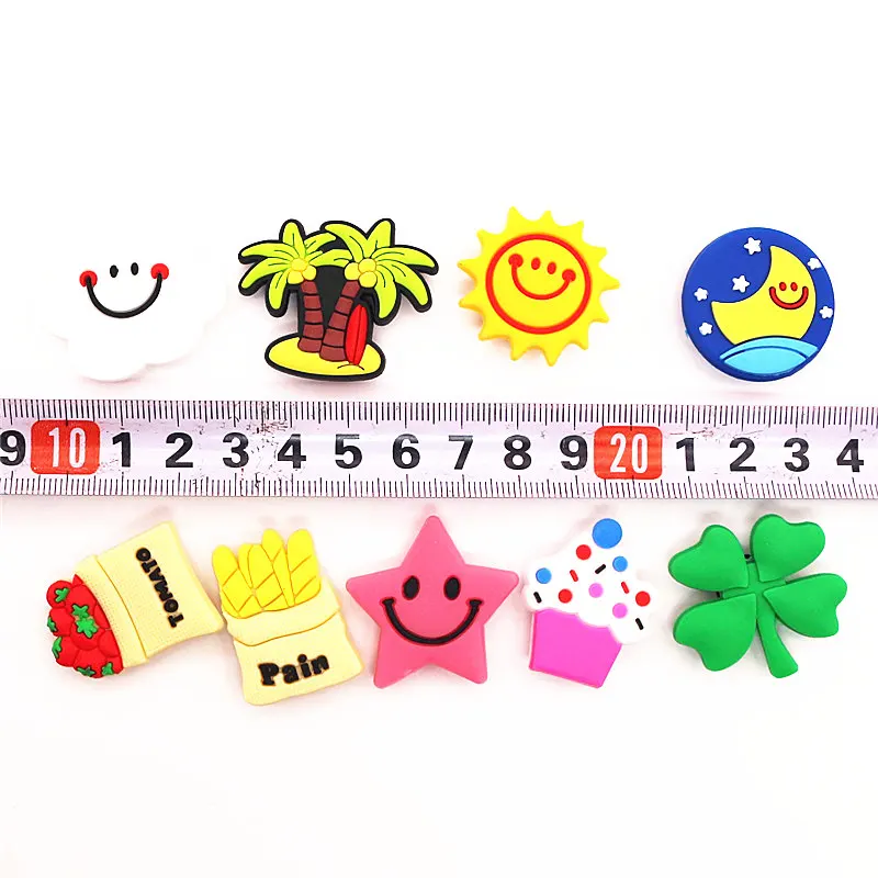 Single Sale 1pcs Star/Moon/Sun/Clover PVC Shoe Charms Decoration Hawaiian Style Shoe Accessories for croc jibz Kids Party X-mas
