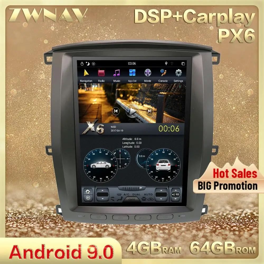 Carplay экран Tesla Android 9 плеер для Toyota Land Cruiser LC100 LX470 2002 2003 2004 2005 2006 2007 Радио Стерео