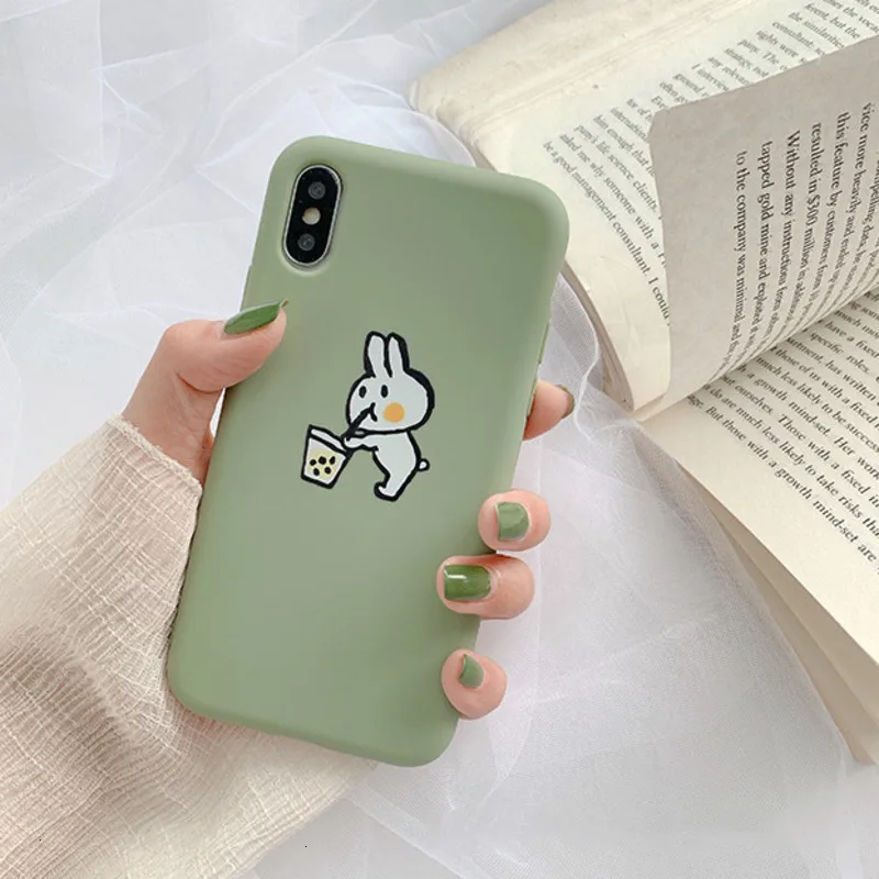 Cute fresh rabbit milk tea phone case for iPhone11 X XS XR XSMax 8 7 6 6S PluS soft shell silicone drop protection cover |