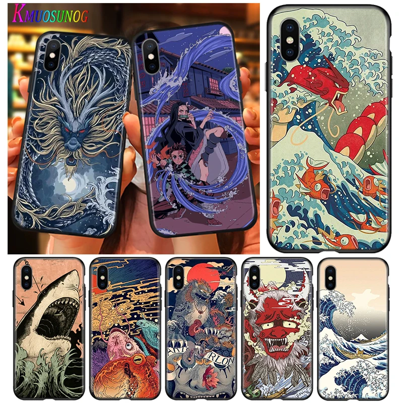 

Japanese wave Anime Dragon Silicone Cover For Apple IPhone 13 12 Mini 11 Pro XS MAX XR X 8 7 6 6S 5 Plus SE Phone Case
