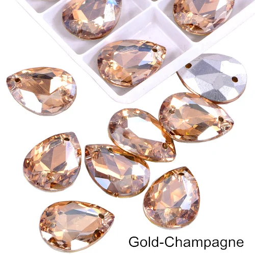 Gold Champagne 24 шт. 13x18 мм каплевидные стразы, стеклянные пришитые стразы, высокое качество, хрустальные стразы для шитья одежды B3671 - Цвет: Gold Champagne