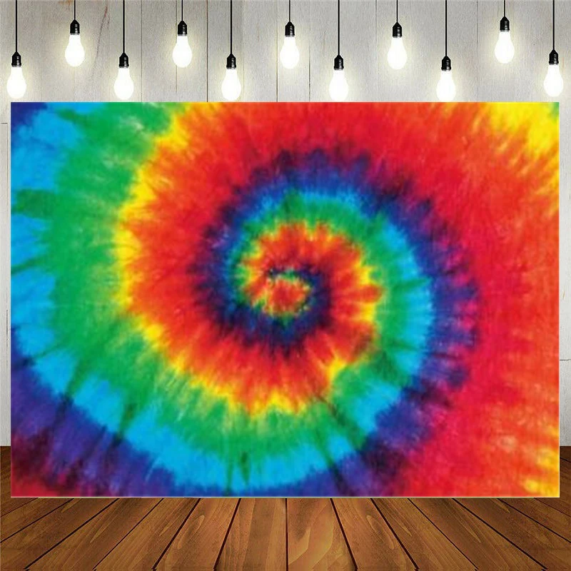 Tie Dye การถ่ายภาพฉากหลัง Rainbow Rainbow Tye หัวใจบทคัดย่อ Hippie ไวนิลภาพพื้นหลังบูธ Props Wall ตกแต่ง