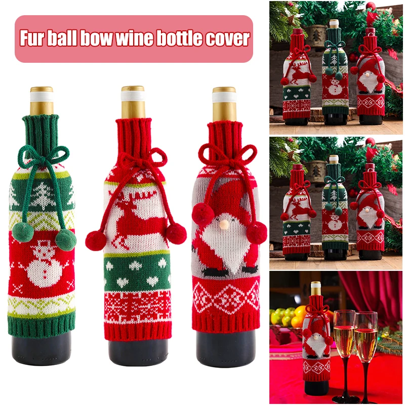 

Новый дизайн, рождественские Вязаные чехлы для винных бутылок, искусственные украшения для рождественской вечеринки