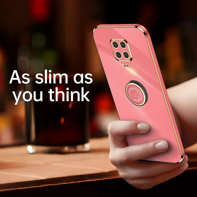 Luxury Ring Holder Plating Square Phone Case On For Xiaomi Redmi Note 9 Pro Xiomi Note9 9s Max 9pro Soft Silicone Stand Cover