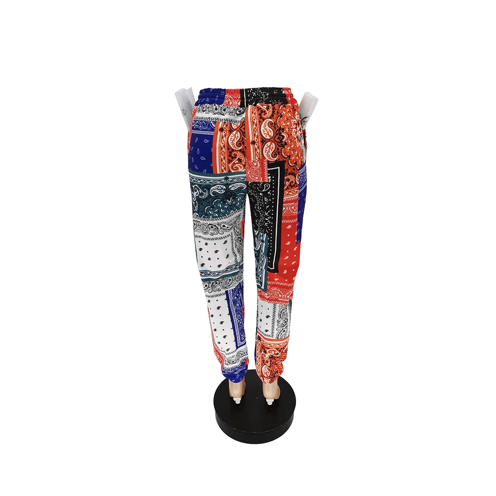 

Color Block Bandanna Paisley Print Jogger Pant Women Fashion High Waist Drawstring Sweatpant Hip Hop Loose Trouser Pantalon New